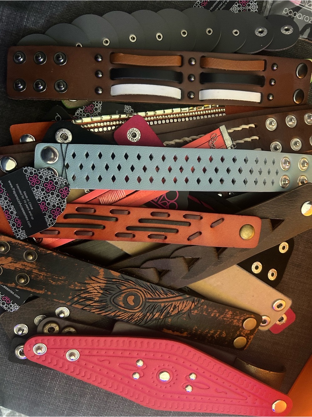 20 Assorted Decorative Leather Snap Bracelets - Multiple Colors